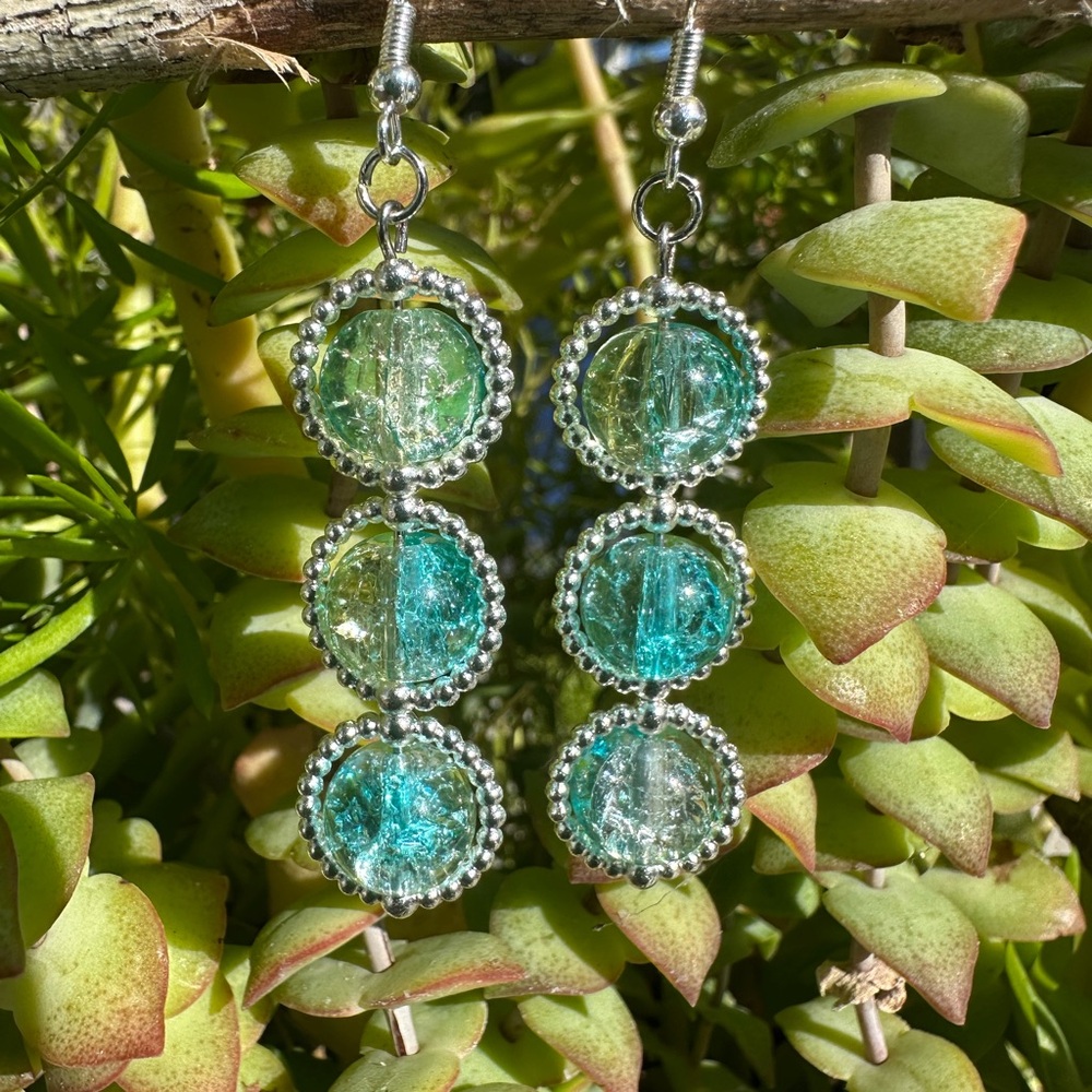 Elegant Silver, Turquoise, Green Dangle Earrings with 925 Hooks